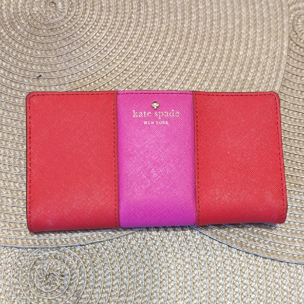 Kate Spade Red and Pink Color-Block Wallet